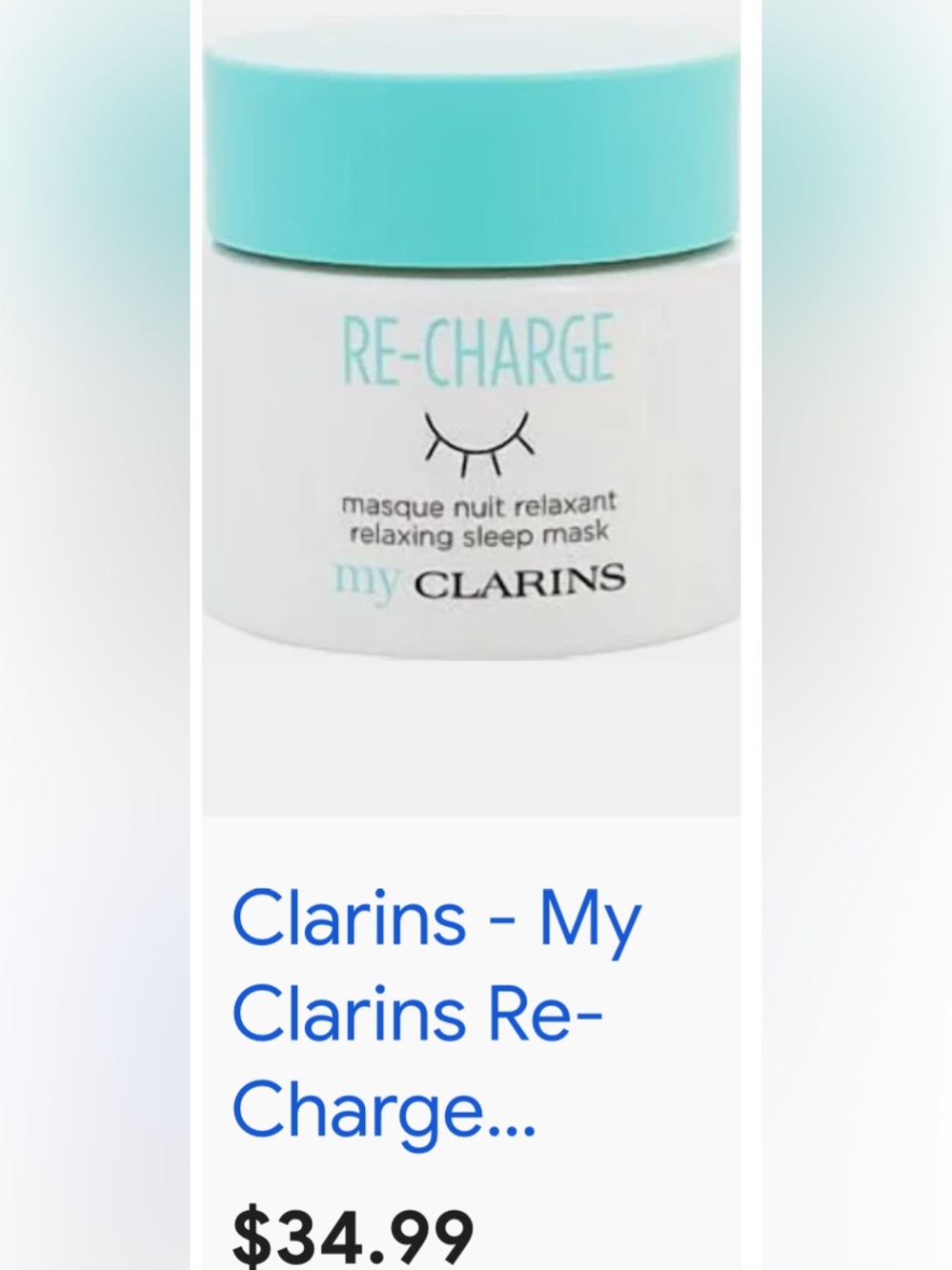 Clarins RE-CHARGE Relaxing Sleep Mask - Teal & White Jar - Picture 2 of 2
